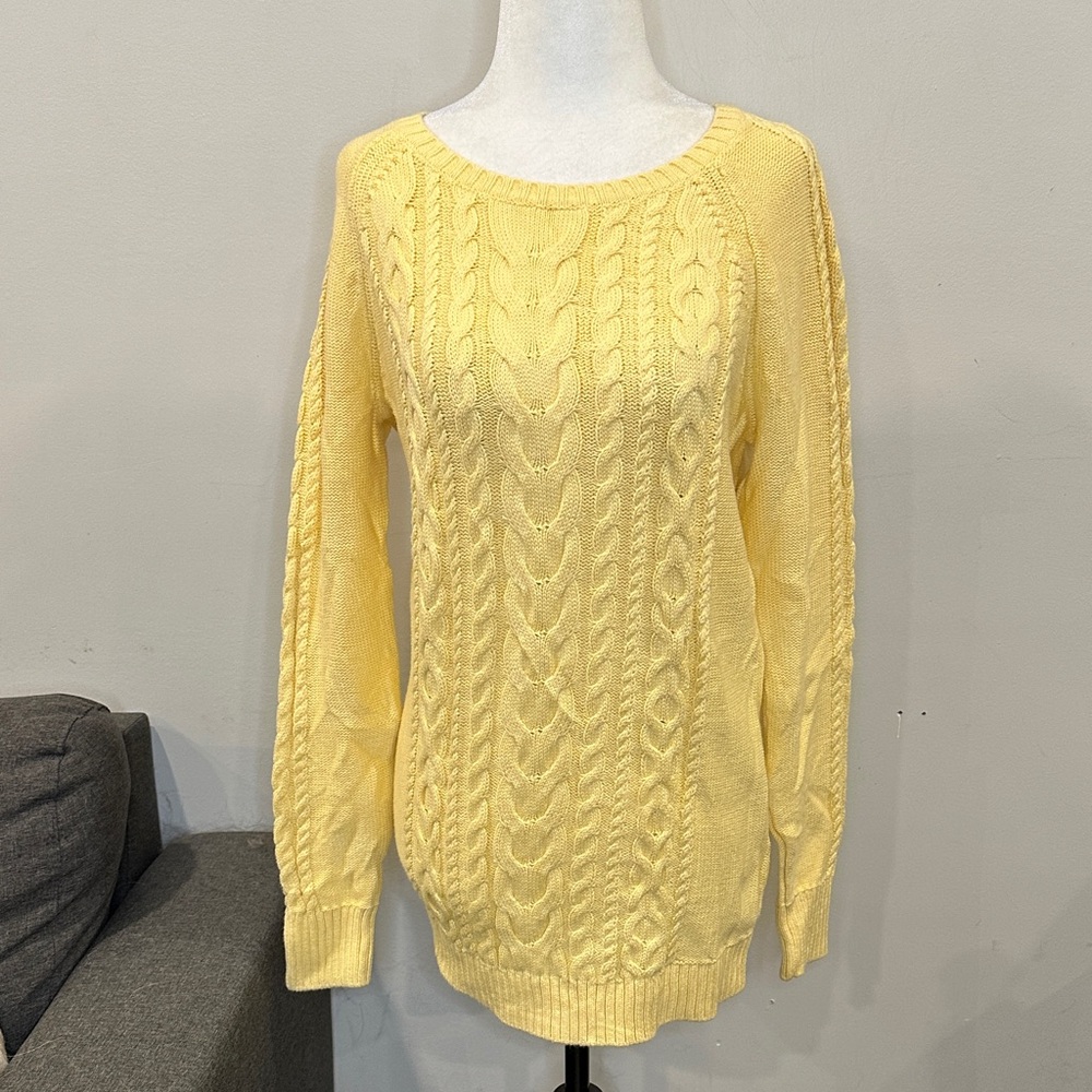 L.L. Bean Soft Yellow Cable Knit Sweater‎